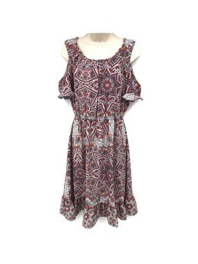 Lauren Conrad Cold Shoulder Pleated Ruffle Hem Floral Print Dress M